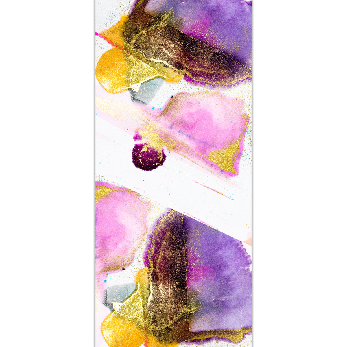 Feminine coloured, silk scarf design with a pink, purple and gold alcohol ink pattern
