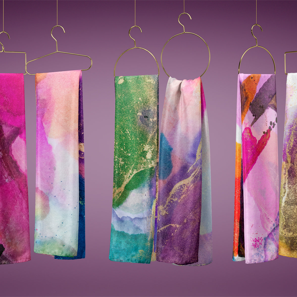 Purple & Orange Multi ABSTRACT Light Silk Twill Scarf 65.5cm x 148cm