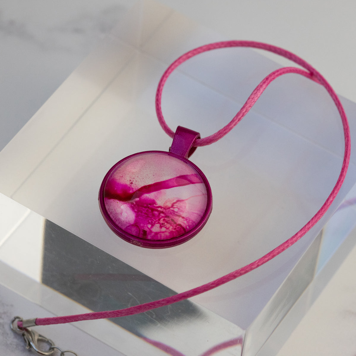 Vibrant Hot Pink Round Necklace with Hot Pink Wax Cord - SECONDS