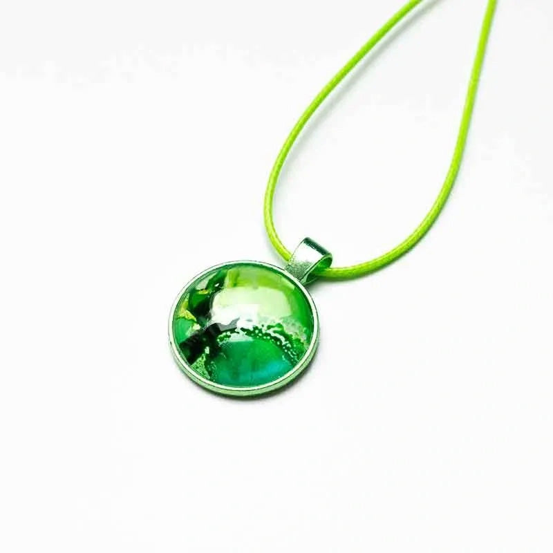 Vibrant Green Round Necklace with Lime Green Wax Cord
