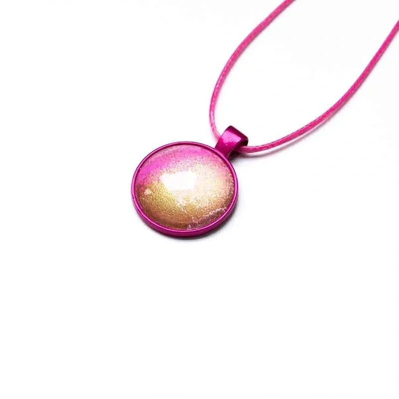 Magenta & Gold Round Necklace with Hot Pink Wax Cord