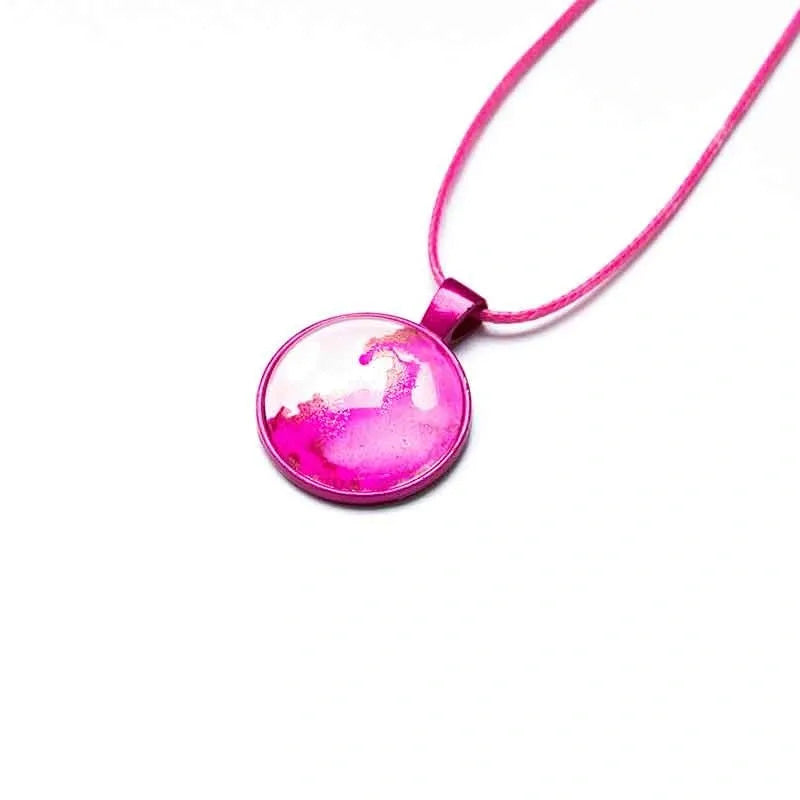 Shimmery Hot Pink Round Necklace with Hot Pink Wax Cord