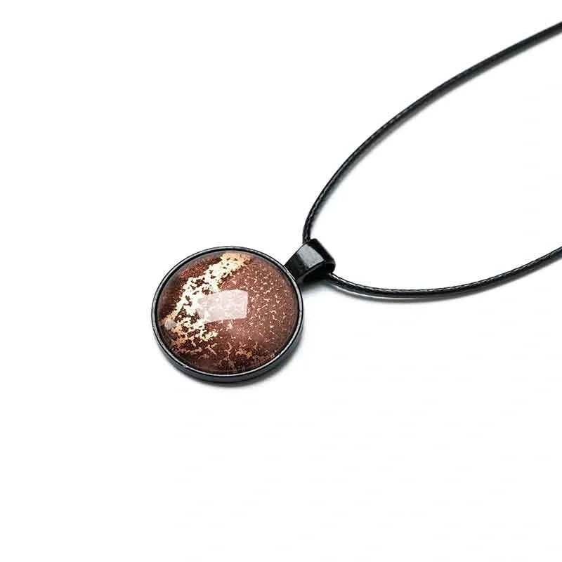 Coffee, Copper & Black Round Necklace with Black Wax Cord