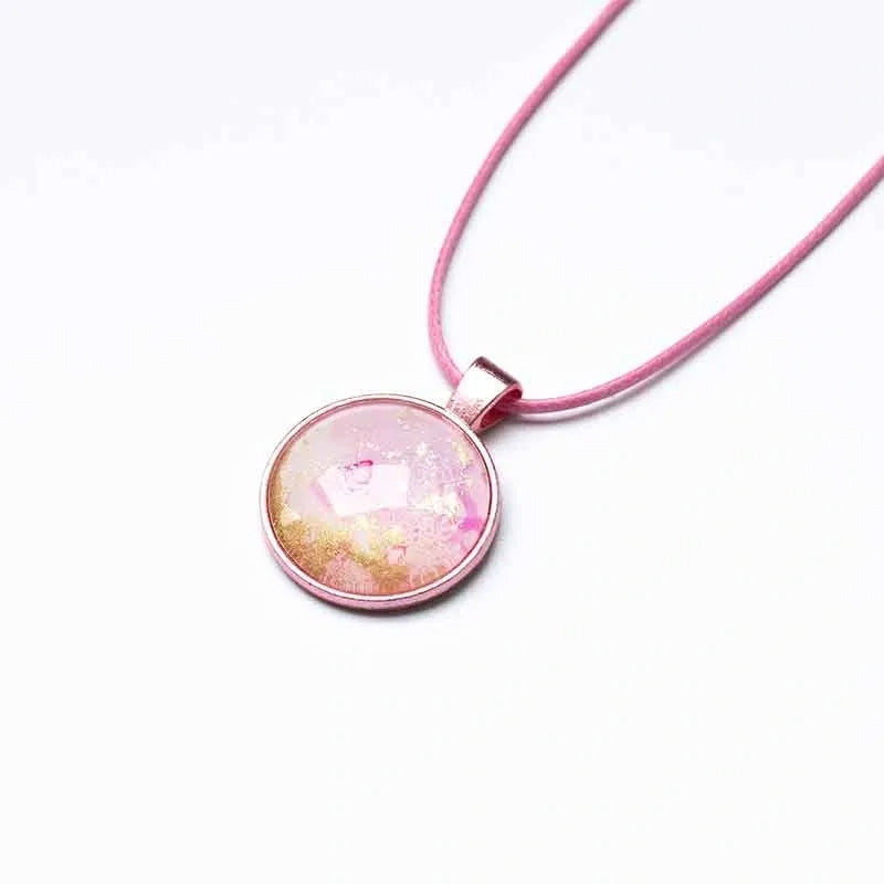 Shimmery Gold & Blush Pink Round Necklace with Pink Wax Cord