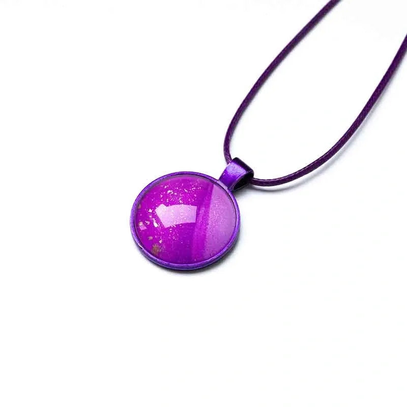 Shimmery Violet & Gold Round Necklace with Purple Wax Cord