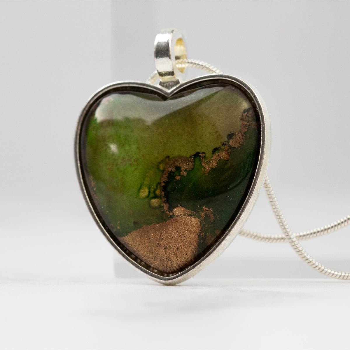 Olive Green & Gold Heart Shaped Necklace