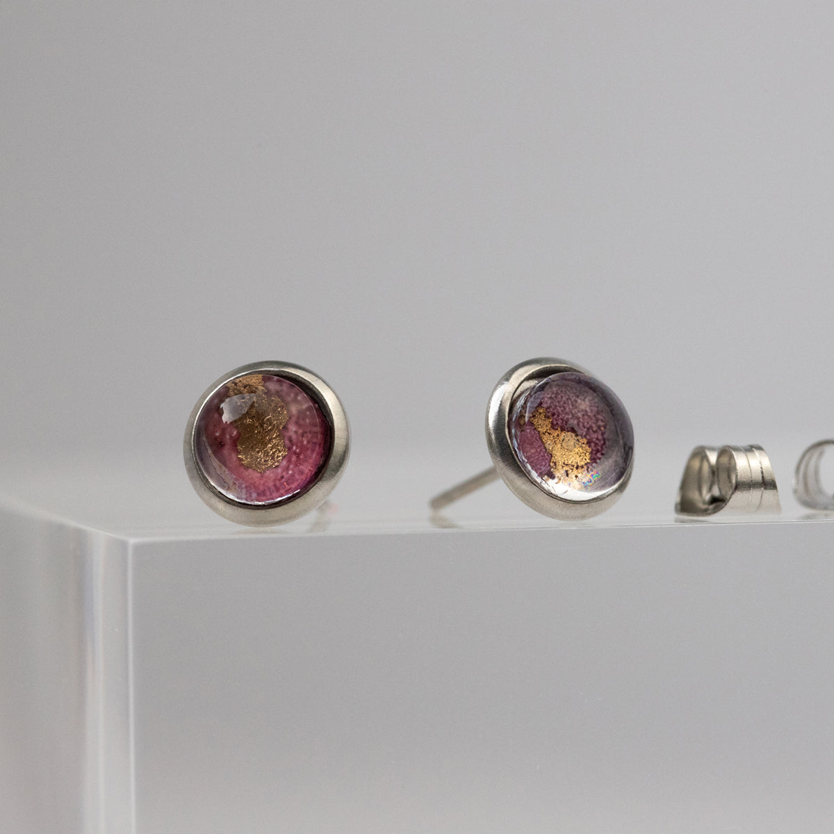 Pink-Lilac & Bronze Hypoallergenic Stud Earrings - 6mm