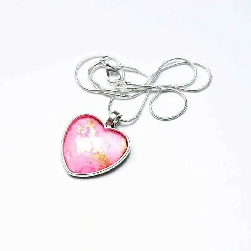 Shimmery Pink and Gold Heart Necklace