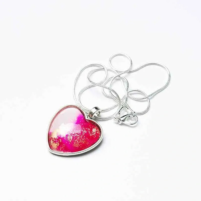 Hot Pink, White and Gold Heart Necklace