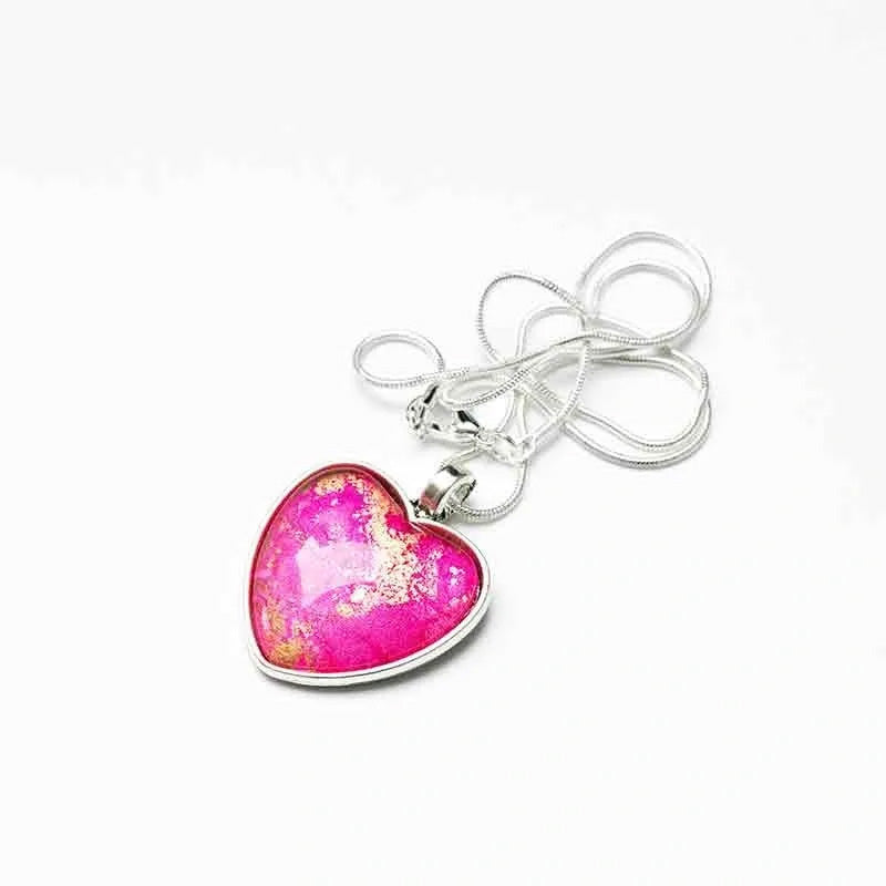Shimmery Hot Pink with Gold Heart Necklace