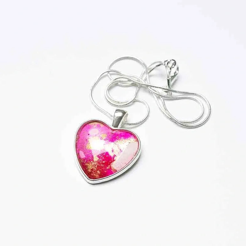 Magenta Pink and Gold Heart Necklace