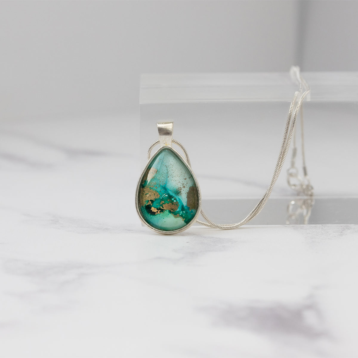 Teal & Gold Tear Drop Shaped Necklace